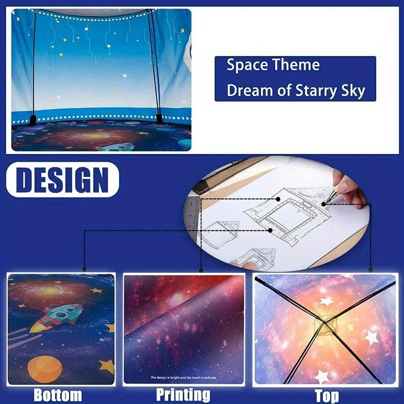 Space Themed Portable Folding Kids Tent Rocket Playhouse for Indoor Outdoor Pretend Play