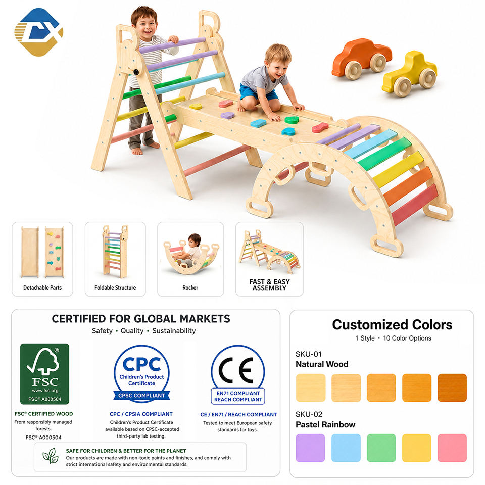 8-in-1 Wooden Pikler Triangle Climbing Set Toddler Toys Indoor Baby Jungle Gym Montessori Climber Playground for Kids