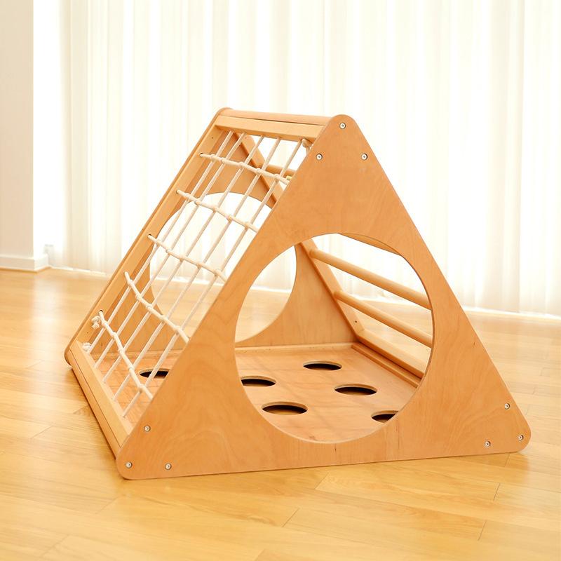 Solid Wood Toddler Pickler Triangle Play Gym Ramp Rocking Arch Indoor Wooden Playground Area For Home Use