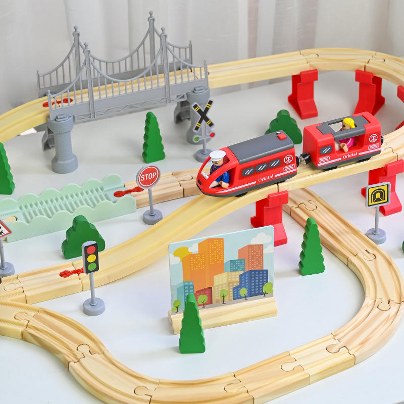 Wholesale 3D Wooden Train Track Toy Kids Roller Coaster Railway Building Set