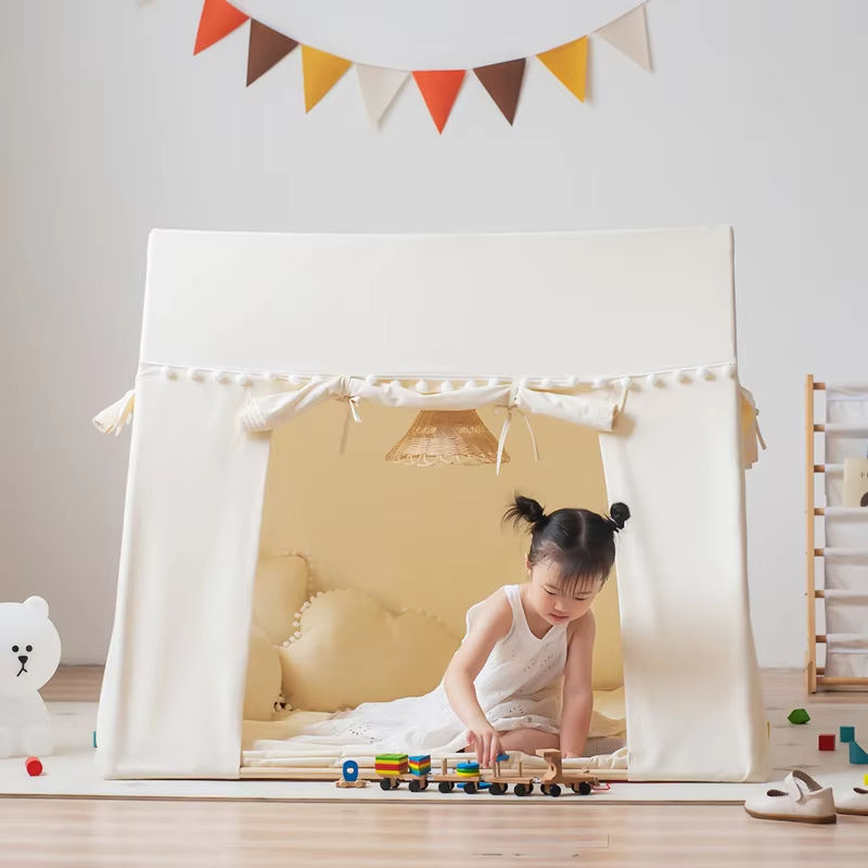 High Quality Single-Layer Baby Toy Tent for Playroom Toddler Indoor Cotton Canvas Tent with Fiberglass Pole Factory Direct