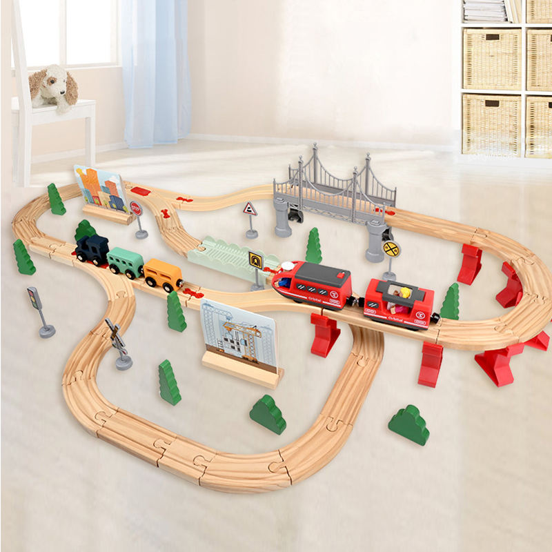 Wholesale 3D Wooden Train Track Toy Kids Roller Coaster Railway Building Set