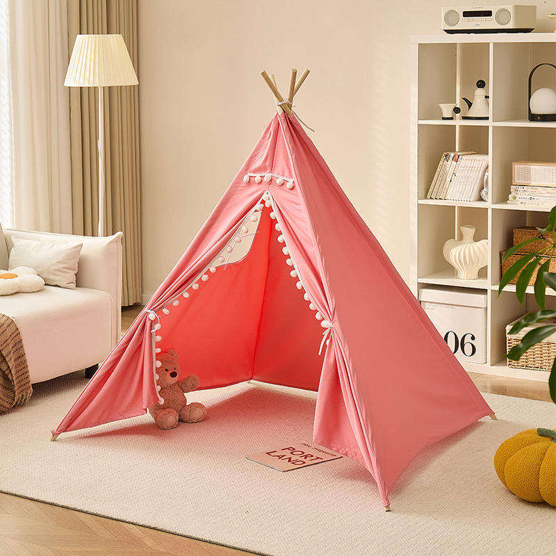 Customized Size Indian White Teepee Tent Cotton Fabric Folded 4-Pole Children Pop-Up Soft Toy Tent