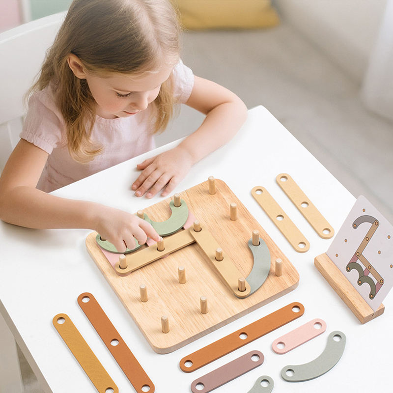 Wholesale DIY Wooden Nail Board Strip Puzzle Montessori Fine Motor Toy