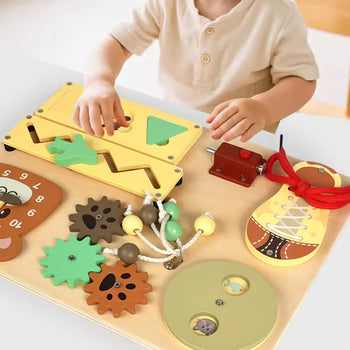 Montessori Early Education Wooden Busy Board Beading Set Hand-Eye Coordination Training Gear Matching Toy for Toddlers Gift