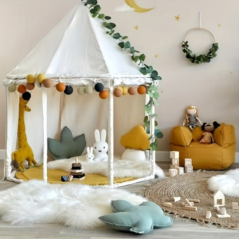 Nordic Style Octagonal Canvas Kids Tent Indoor Decorative Playhouse for Reading and Pretend Play