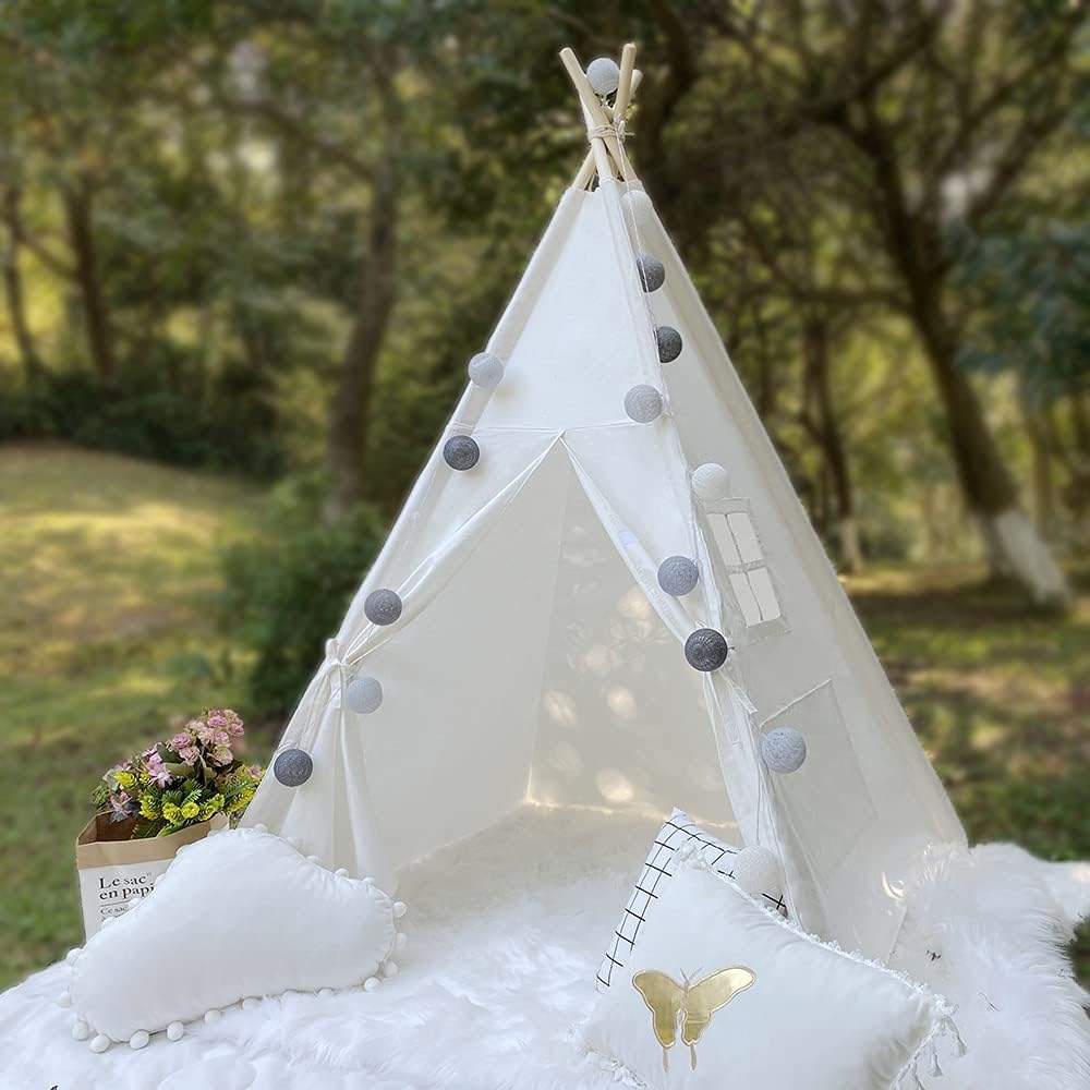 Washable Cotton Indoor Play Tent for Toddlers & Kids Unisex with Stars Lights Carry Bag & Banner Flag
