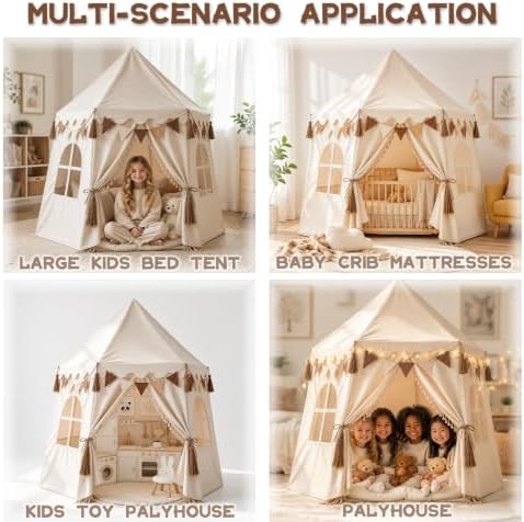 Extra Large Boho Kids Play Tent with Star Lights