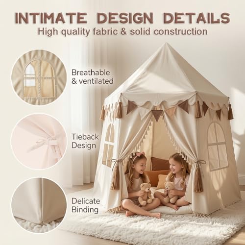 Extra Large Boho Kids Play Tent with Star Lights