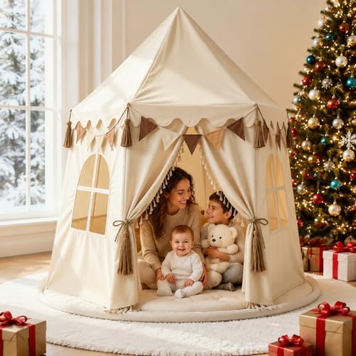 Extra Large Boho Kids Play Tent with Star Lights