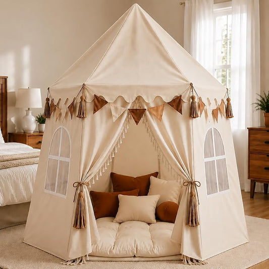 Extra Large Boho Kids Play Tent with Star Lights